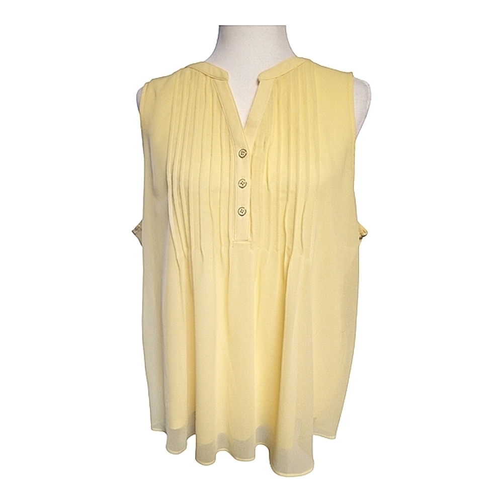 Charter Club Yellow Pleated Mandarin Collar Blouse